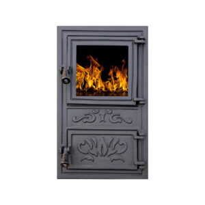 Ușă din fontă INTIM cu sticlă și cenușar, 510x300mm