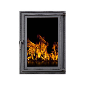 Ușă din fontă STIL vertical cu sticlă, 640x440 mm, 20 kg