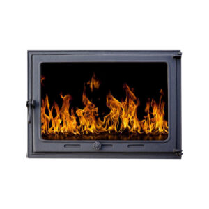 Ușă din fontă STIL 75 cu sticlă și reglare putere flacără, 730x540 mm