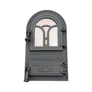 Ușă din fontă ORIZONT cu sticlă și cenușar, 530x300 mm