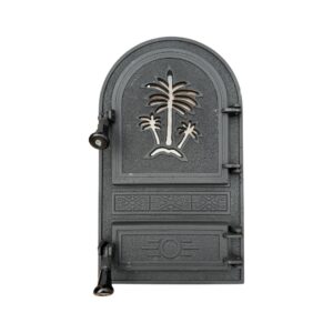 Ușă din fontă PALMIER cu sticlă și cenușar, 530x300 mm