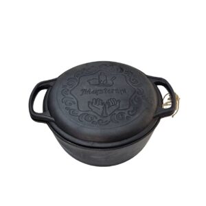Tuci din fontă 5L cu capac tigaie – ideal pentru gătit tradițional la foc deschis sau pe plită