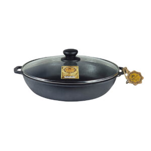 Tigaie din fontă cu 2 mânere și capac din sticlă 28*6 cm cod produsT104C3