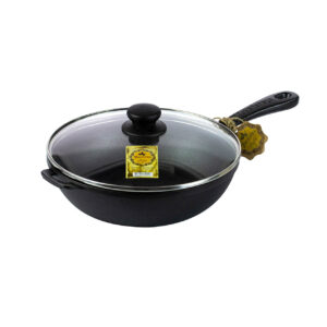 Tigaie din fontă cu capac din sticlă 26*6 cm cod produs T203C3