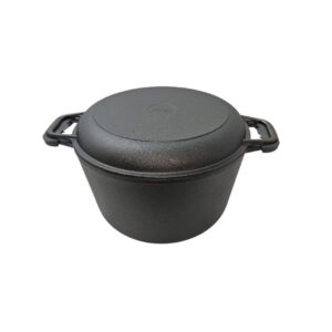 Ceaun din fontă 6L cu capac tigaie – compact, ideal pentru gătit pe inducție și foc deschis
