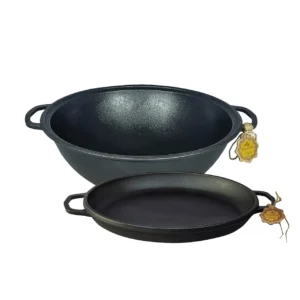 Ceaun wok din fontă 18 litri cu capac tigaie grill sau neted