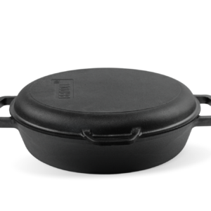 Cratiță din Fontă cu Capac Tigaie 36 cm – 3 în 1, Compatibilă cu Toate Sursele de Căldură