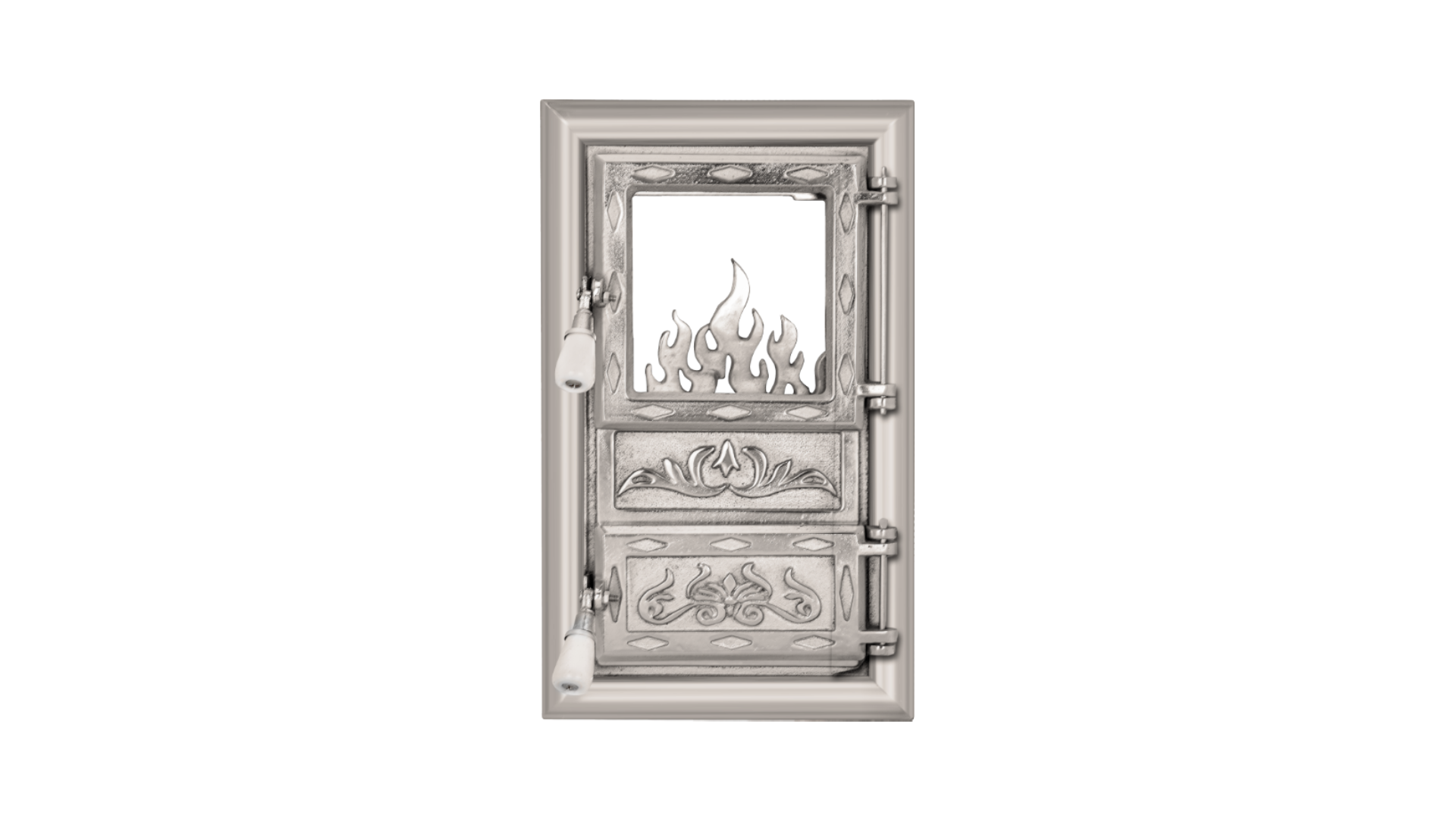 Usa monobloc soba din fontă cu geam nichelata 525x310 mm