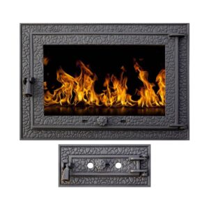 Ușă MAGNUS 700x500 mm din fontă cu geam termorezistent și cenușar RUSTIC separat